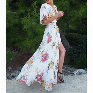 Reformation White Floral V-Neck Maxi Dress